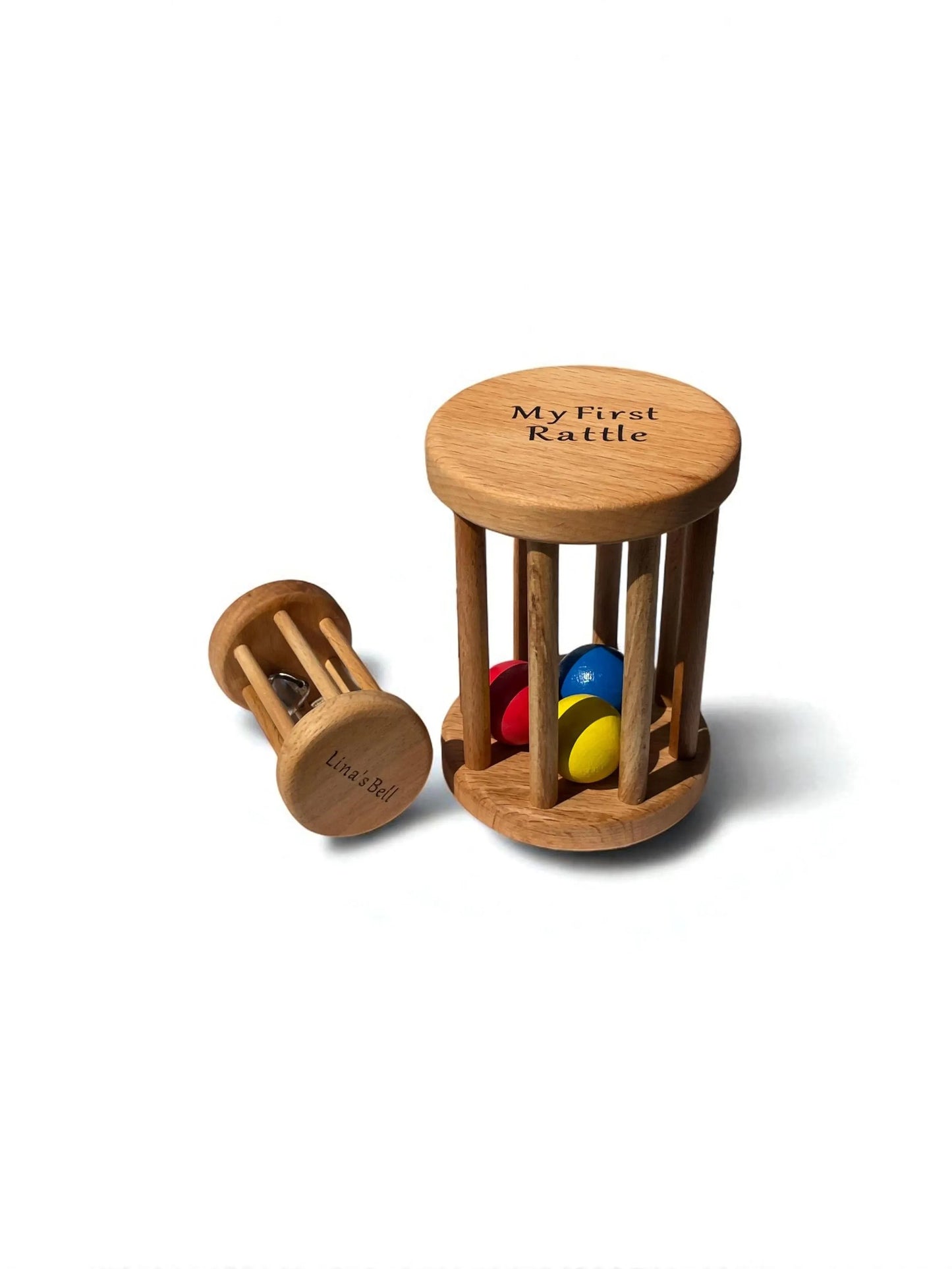 Montessori ball cylinder, Montessori rattle roller, wooden baby rattle, bell cylinder