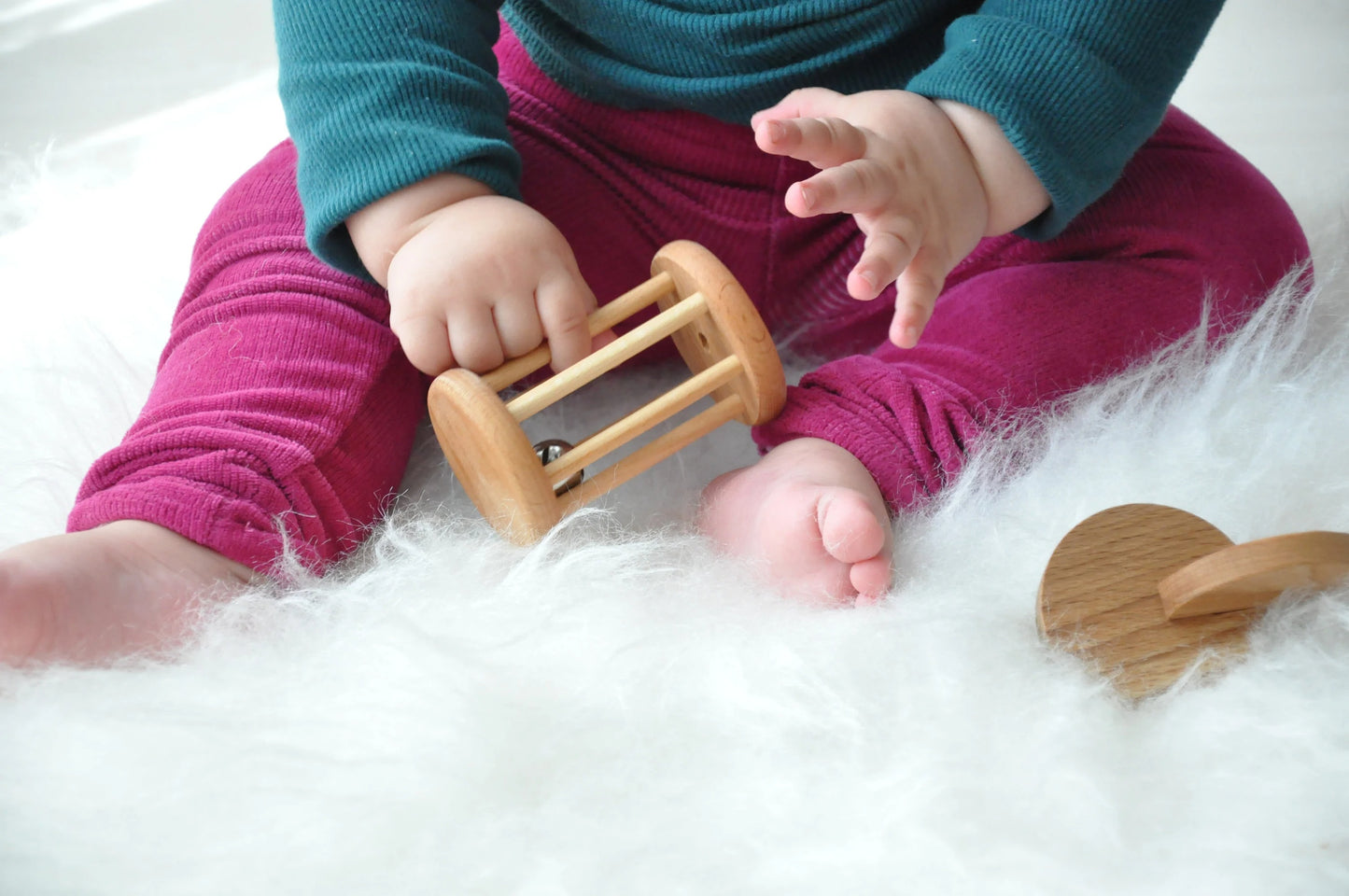 Montessori ball cylinder, Montessori rattle roller, wooden baby rattle, bell cylinder